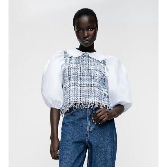 Zara Combination Textured Shirt Blouse Top - Picture 1 of 4